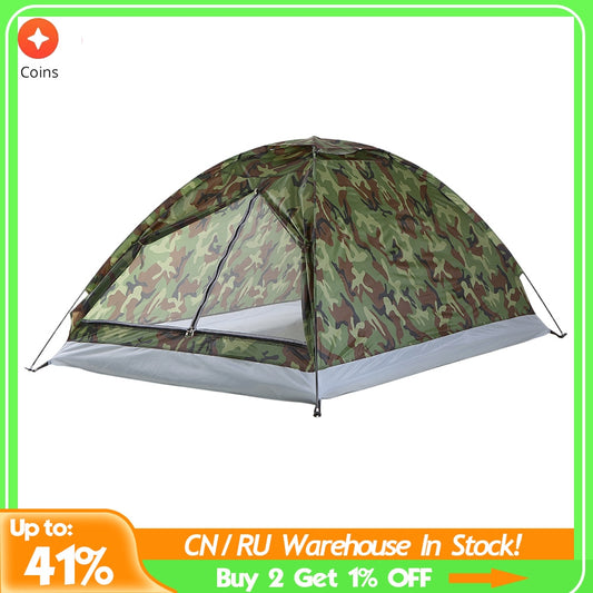 Tent for 2 Person Single Layer Camouflage Lightweight Backpacking