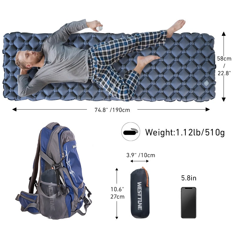 Outdoor Sleeping Pad Camping Inflatable Mattress Ultralight Air Cushion No Headrest