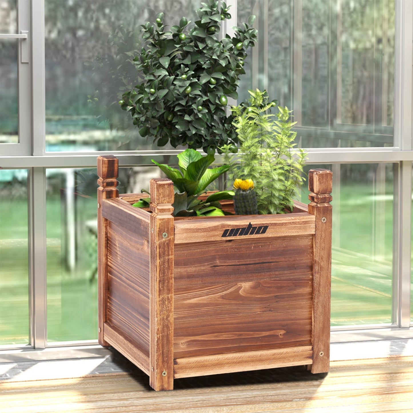 Raised Garden Bed Flower or Vegetable Planter Window Mounted Plant Box for Garden, Yard Wood Box for Planting