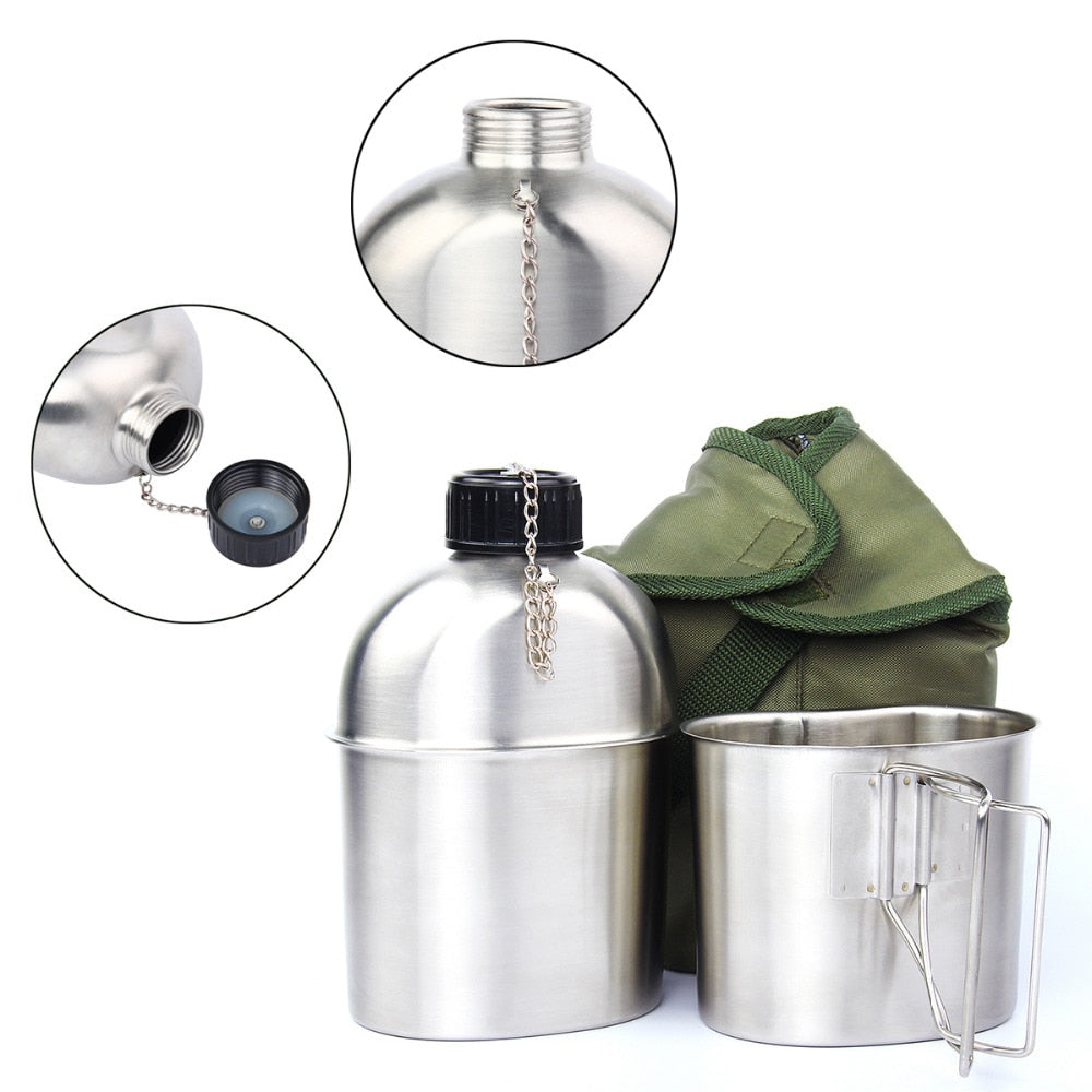 0.5L 1L Stainless Steel Military Canteen With Cup