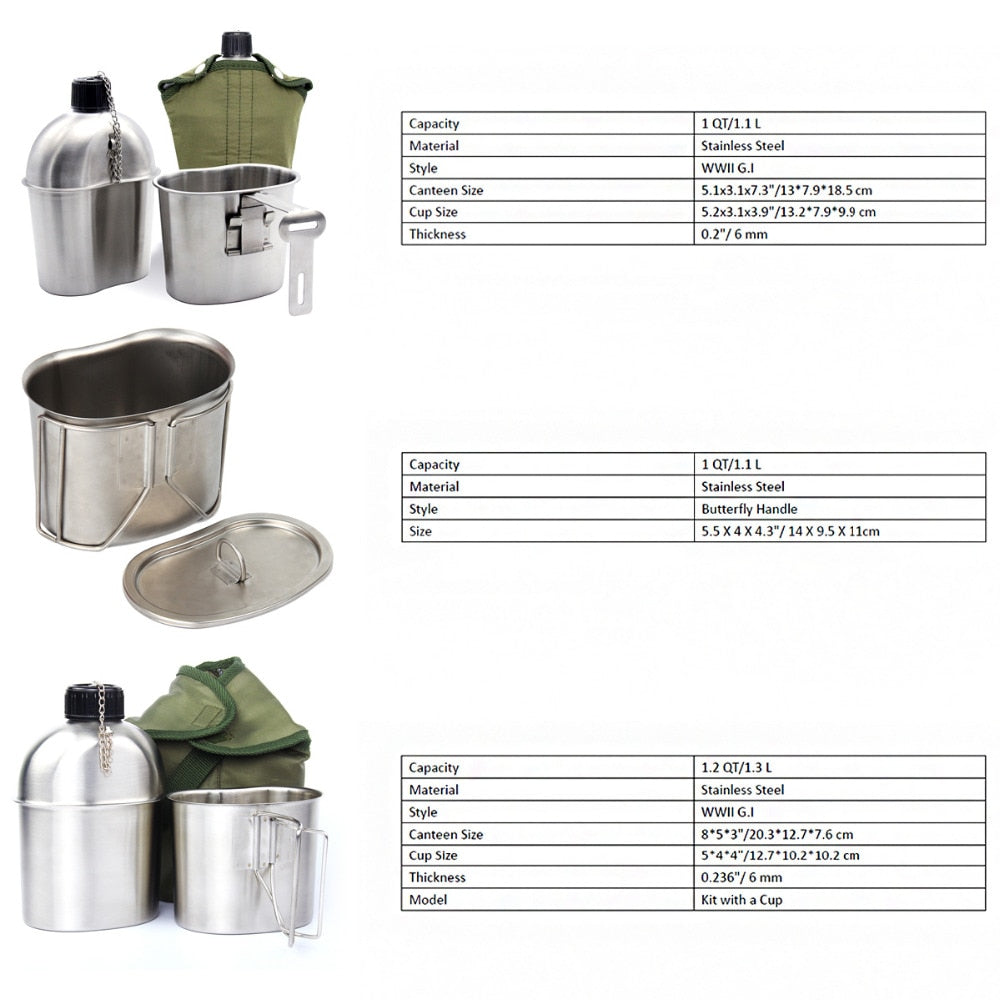 0.5L 1L Stainless Steel Military Canteen With Cup