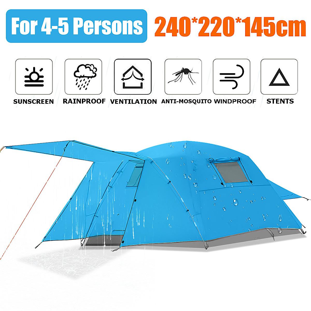 4 Person Automatic Quick Open Tent Rainfly Waterproof